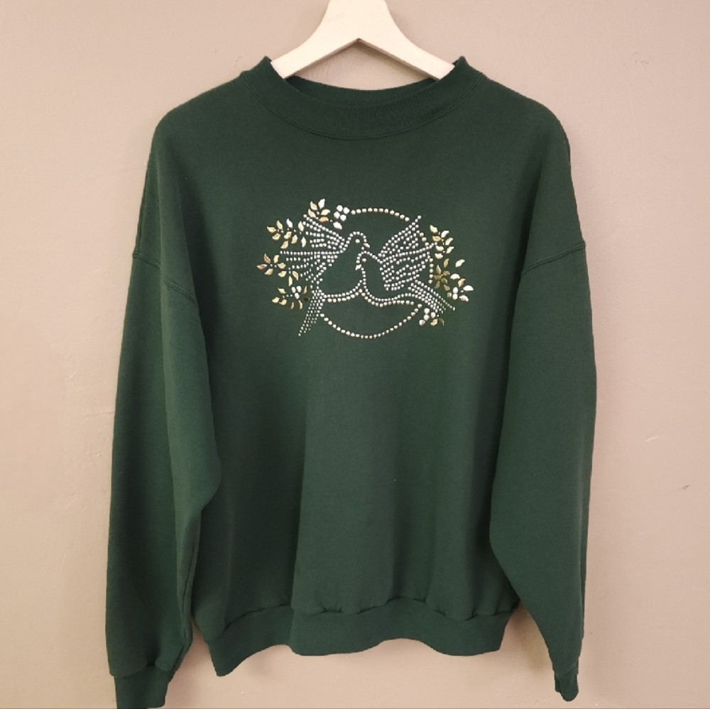 Vintage 1980s Green Holiday Pullover Sweatshirt Hanes Activewear